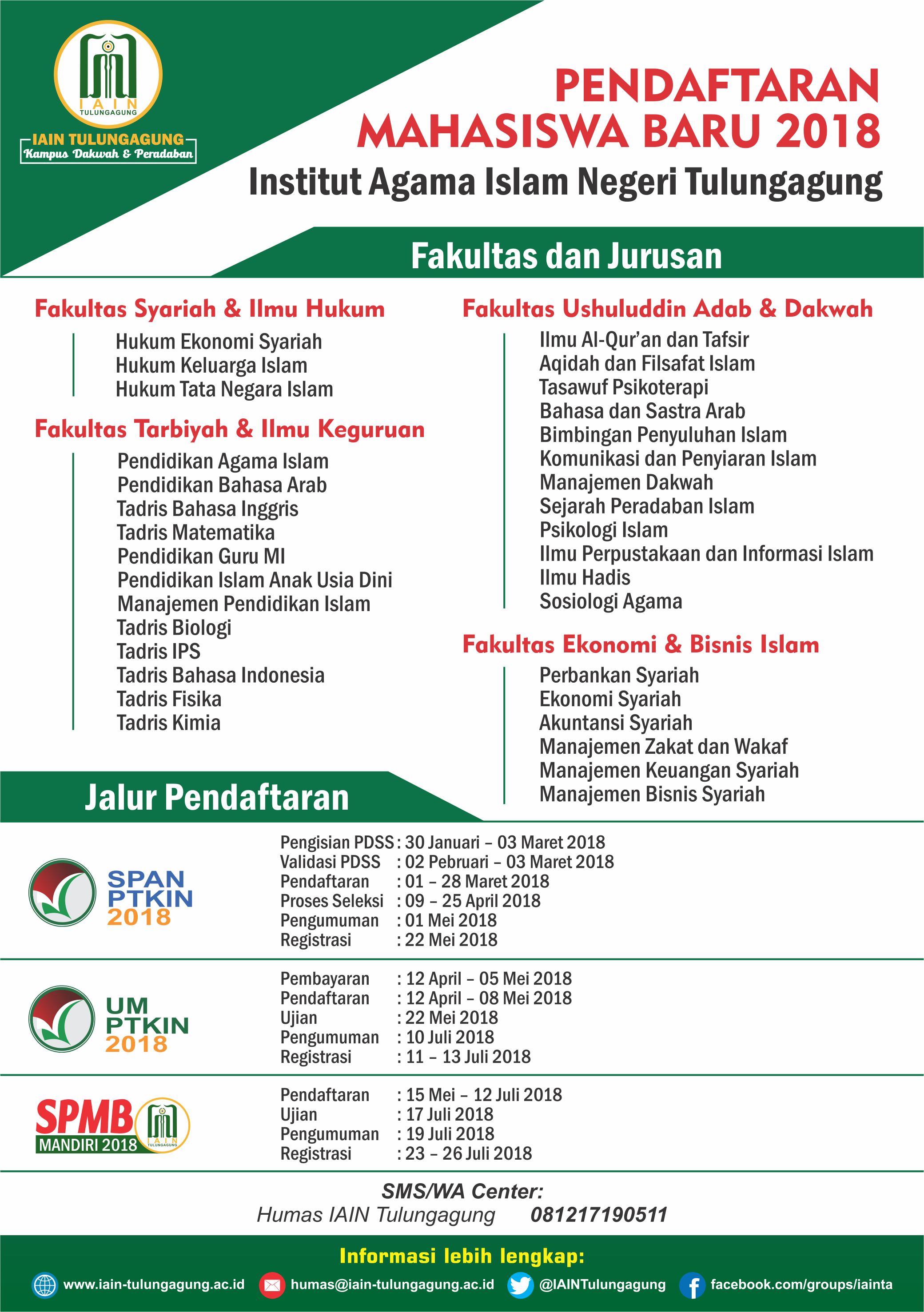 Brosur Penerimaan Mahasiswa Baru IAIN Tulungagung 2018