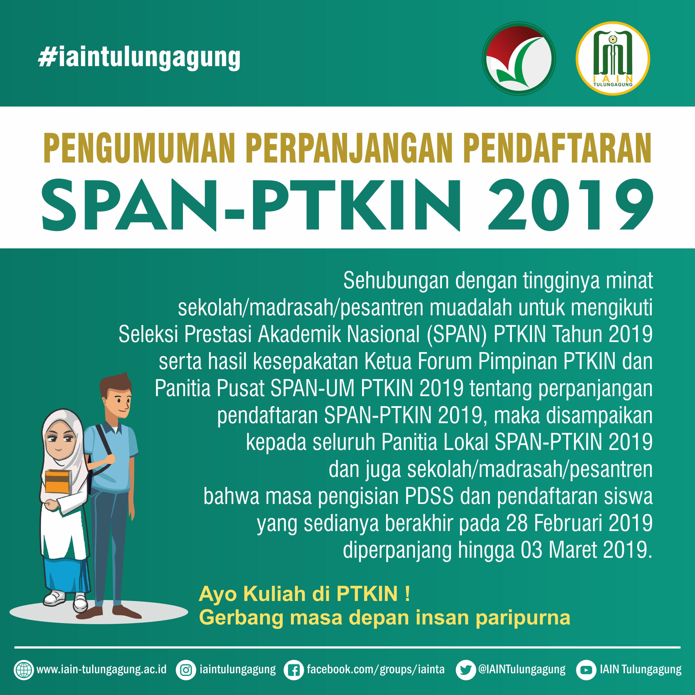 Pengumuman Perpanjangan Pengisian PDSS Pendaftaran Mahasiswa Baru Jalur SPAN-PTKIN 2019