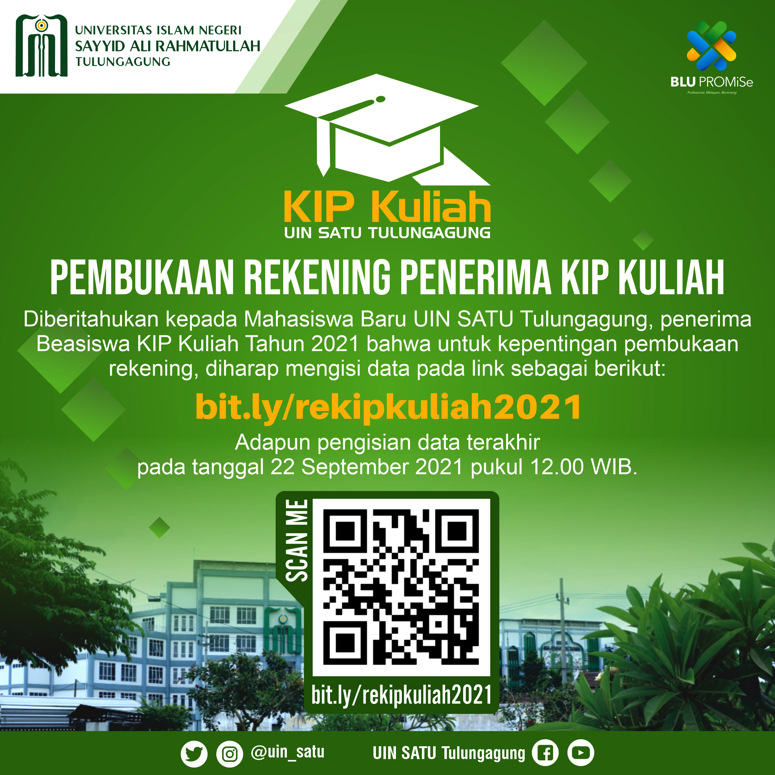 Pengumuman Pembukaan Rekening Penerima KIP Kuliah IAIN Tulungagung Tahun 2021