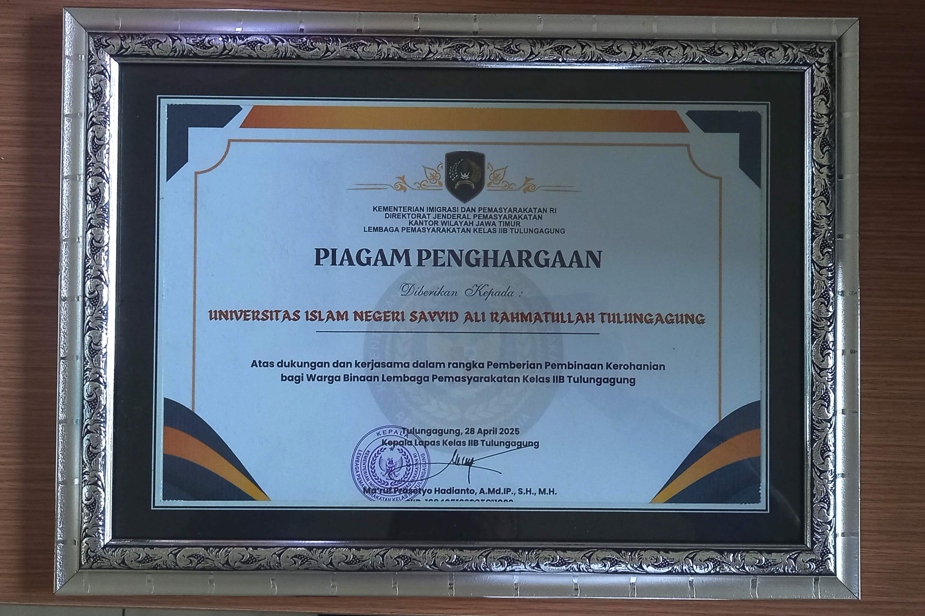 UIN SATU Terima Penghargaan dari LAPAS Kelas IIB Tulungagung 1