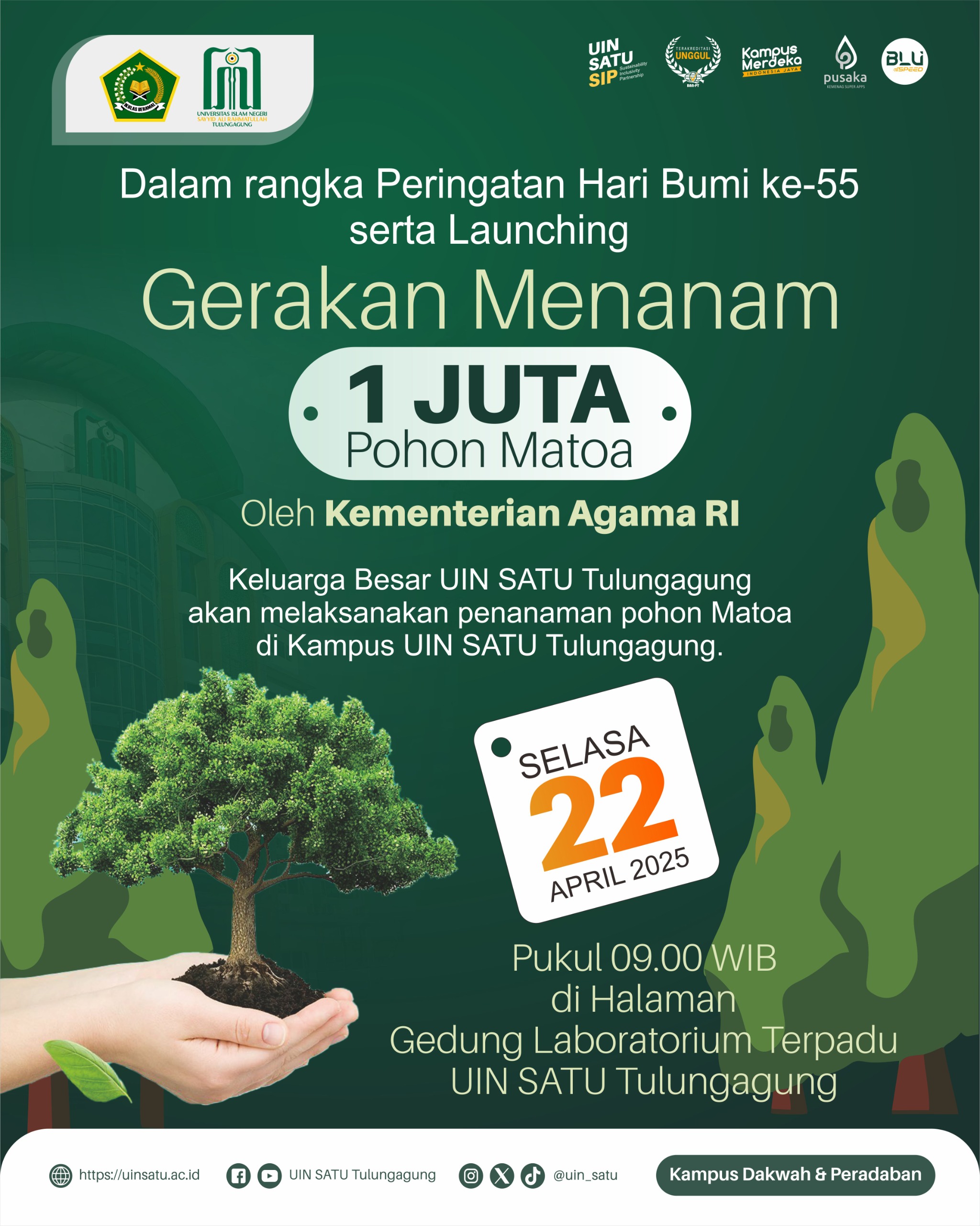 UIN SATU Tulungagung Tanam Pohon Matoa dalam Gerakan 1 Juta Pohon Kemenag RI