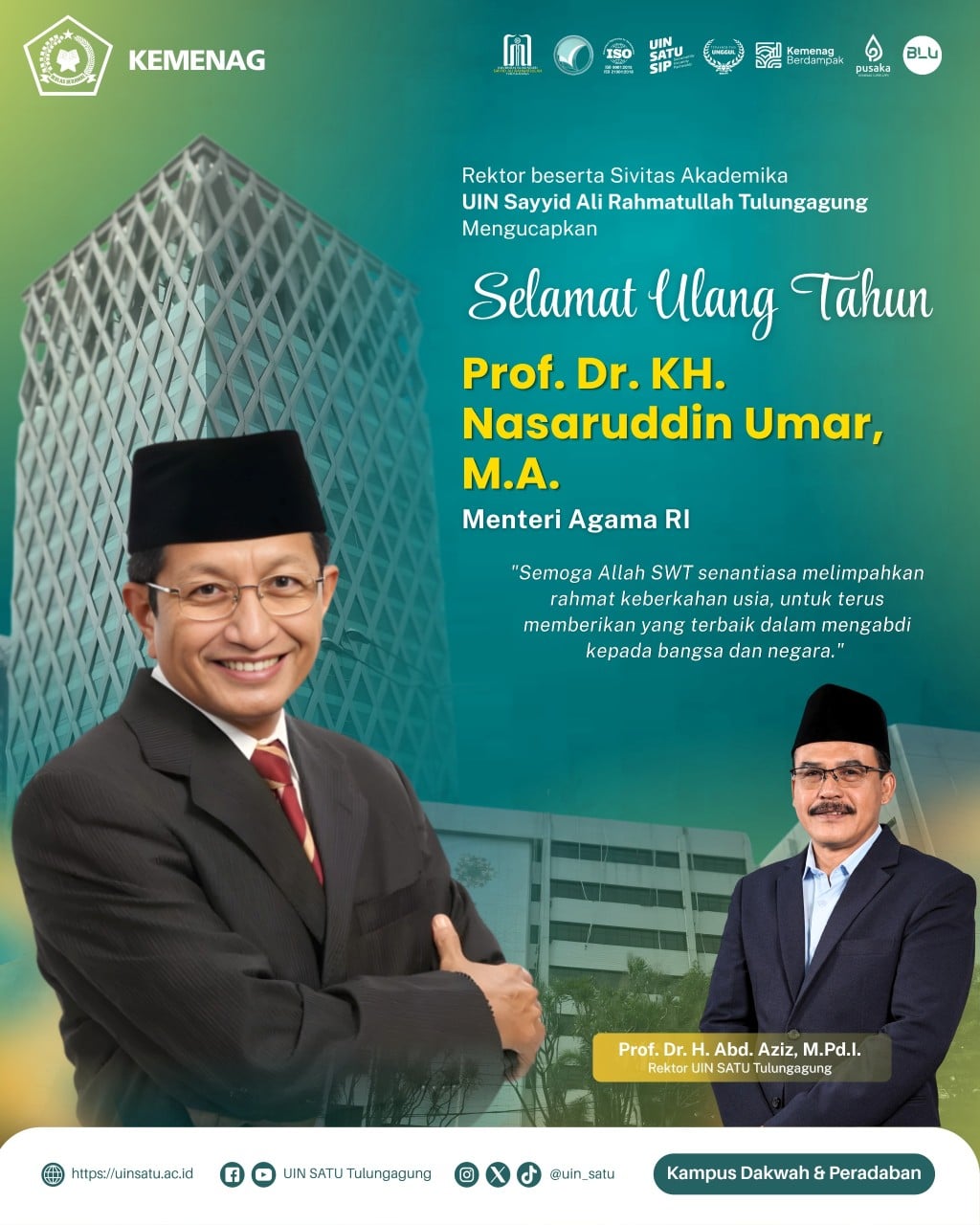 Selamat Ulang Tahun Bapak Menteri Agama RI, Prf. Dr. KH. Nasarudin Umar, M.A.